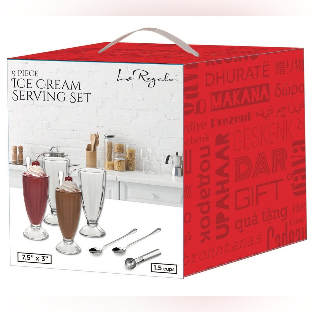 NEW LE REGALO 9 PIECE ICE CREAM SERVING SET